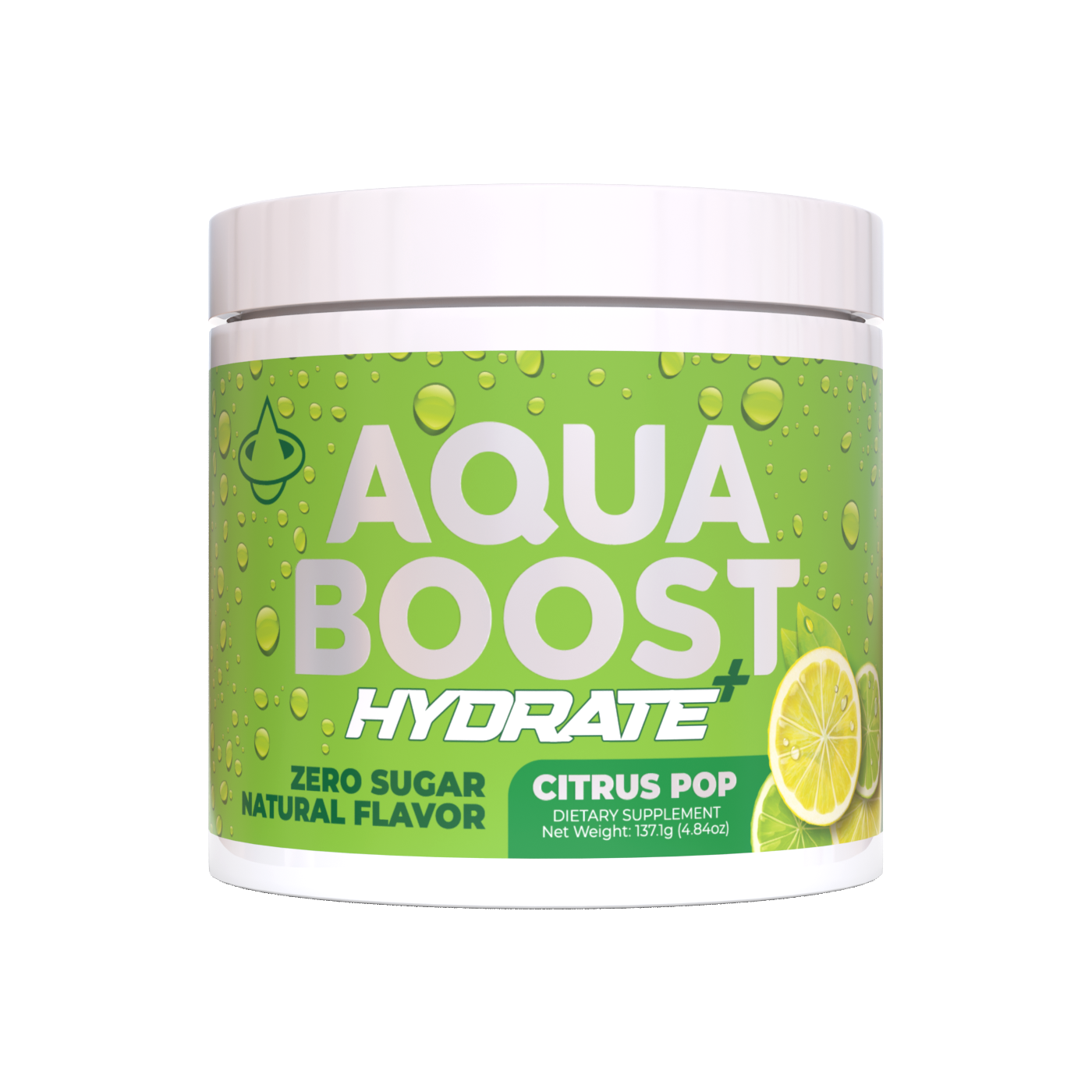Aqua Boost Hydrate+ hydration powder drink mix. Citrus Lemon-Lime flavor. 835mg of Electrolytes, vitamin C, Vitamin B12, Vitamin B6, Magnesium, Potassium, Zinc, and Sodium. Jobsite hydration, work place hydration drink, blue collar and working class